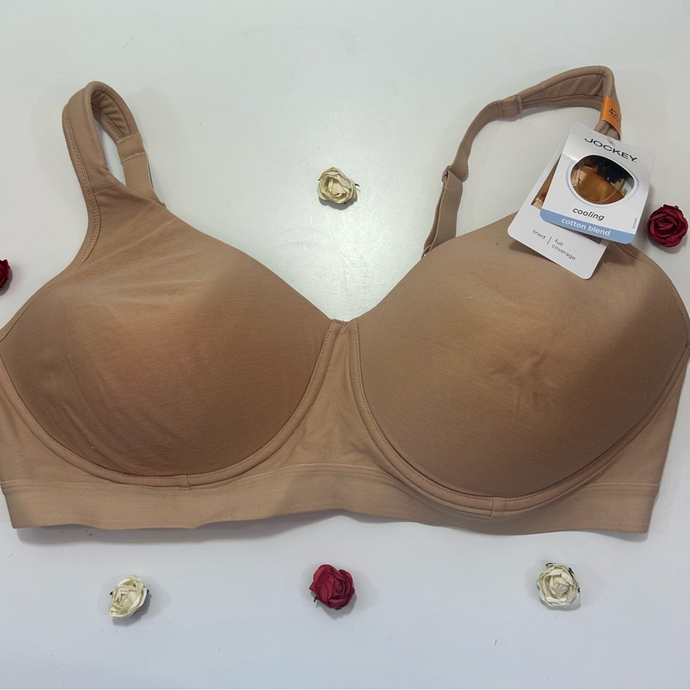 CCO Jockey Women's Beige Cooling Comfort Cotton Blend Wireless Bra 42DD NWT
